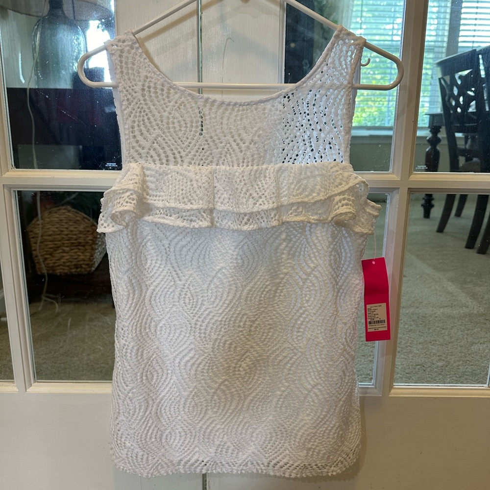 Lilly Pulitzer sleeveless lacy tank, sz small, NWT, white with ruffles